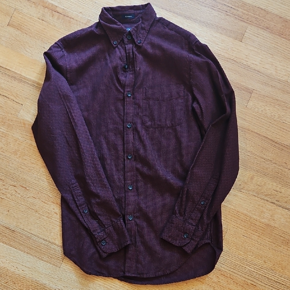 J. Crew Men's Burgundy and Black Checked Shirt